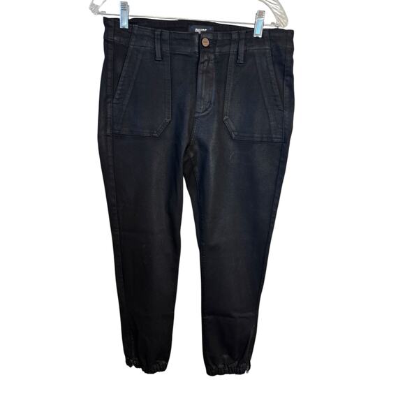 PAIGE Mayslie Cropped Ankle Coated Black Jogger Pants Size 29 Versatile Gorpcore - Picture 2 of 11